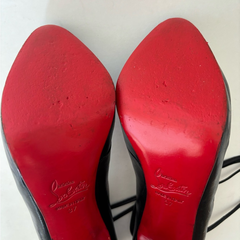 Christian Louboutin Heels 37 Black Lace Up Nappa Leather 120 mm Almond Toe - Picture 8 of 9